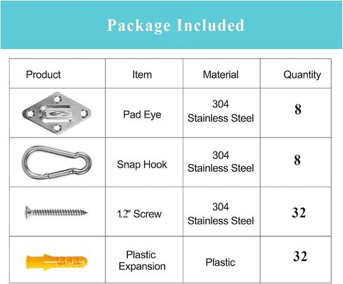 8 Pack 2.31 Inches Pad Eye Hooks,304 Stainless Steel Pad Eye Hanging Hooks for Porch Swing Hang, Heavy Duty Hanging Hardware with Screws for Outdoor Indoor Use in Kuwait