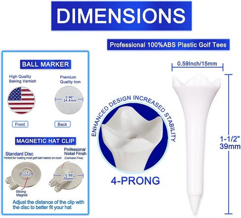 1 1/2 Inch Plastic Golf Tees,Short Golf Tees Plastic 120 Pack-4 Prongs with High Stability and Low-Friction Performance,White Golf Tees–Short Tees for Irons,Par Threes,Hybrids and Driving Range. in Kuwait
