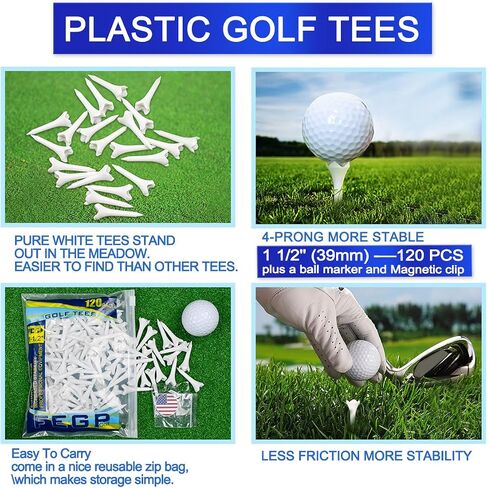 1 1/2 Inch Plastic Golf Tees,Short Golf Tees Plastic 120 Pack-4 Prongs with High Stability and Low-Friction Performance,White Golf Tees–Short Tees for Irons,Par Threes,Hybrids and Driving Range. in Kuwait