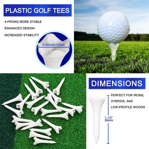 1 1/2 Inch Plastic Golf Tees,Short Golf Tees Plastic 120 Pack-4 Prongs with High Stability and Low-Friction Performance,White Golf Tees–Short Tees for Irons,Par Threes,Hybrids and Driving Range. in Kuwait