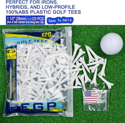 1 1/2 Inch Plastic Golf Tees,Short Golf Tees Plastic 120 Pack-4 Prongs with High Stability and Low-Friction Performance,White Golf Tees–Short Tees for Irons,Par Threes,Hybrids and Driving Range. in Kuwait