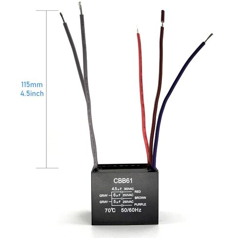 YukiHalu Ceiling Fan Capacitor CBB61 4.5uf + 6uf + 5uf 5 Wire 250V Compatible with New Harbor Breeze Hunter and Others (Pack of 2) in Kuwait