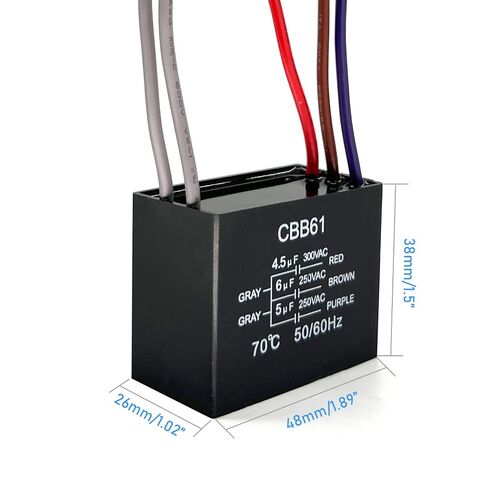 YukiHalu Ceiling Fan Capacitor CBB61 4.5uf + 6uf + 5uf 5 Wire 250V Compatible with New Harbor Breeze Hunter and Others (Pack of 2) in Kuwait