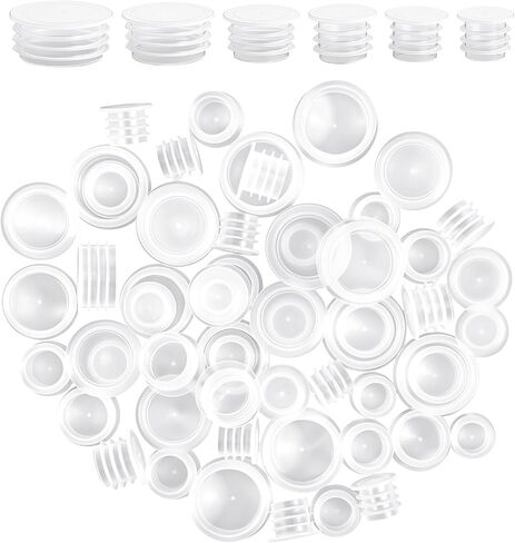 60 Pcs Salt and Pepper Stoppers Plugs, Clear Plastic Round End Caps for Bottles Spice Containers & Shaker Bottles, 6 Sizes (11/13/15/17/19/24 mm) in Kuwait