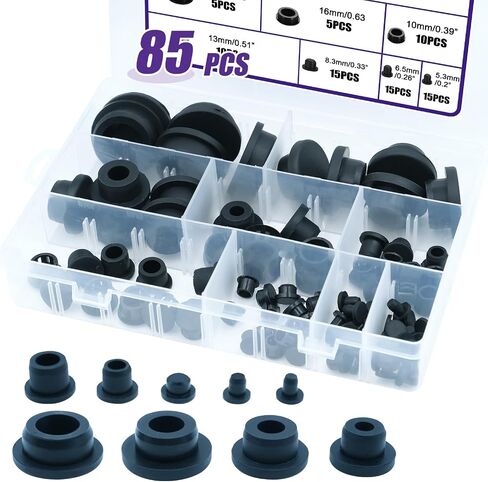 85PCS Silicone Stoppers Black Hole Plugs Assortment Kit Rubber Plugs for Round Holes, Flexible Rubber Stoppers Waterproof Tube Plugs T-Type, Used for Sealing Plugs Bathtub Jet Covers in Kuwait