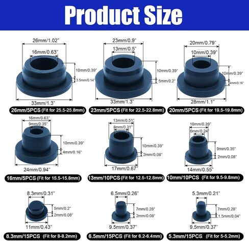 85PCS Silicone Stoppers Black Hole Plugs Assortment Kit Rubber Plugs for Round Holes, Flexible Rubber Stoppers Waterproof Tube Plugs T-Type, Used for Sealing Plugs Bathtub Jet Covers in Kuwait