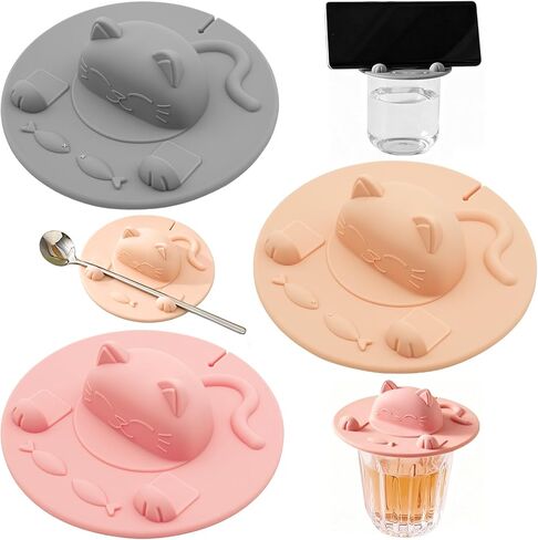 Silicone Cup Covers, Tea Bag Holder Mug Lid, Cat Cup Cover, Reusable Leak-Proof Coffee Tea Cover, 3 Pack in Kuwait
