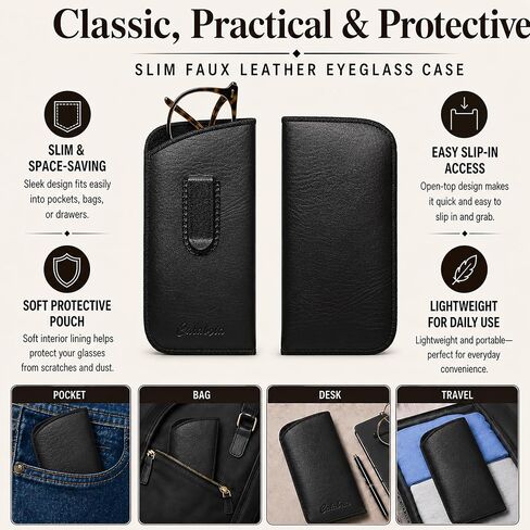 Slip-In Eyeglass Pouch Pocket Clip Black Lightweight Protective Sleeve Case Holster Glasses Eyewear in Saudi Arabia
