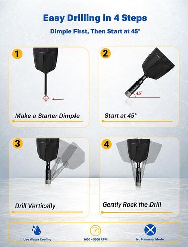 6-Piece Dry Diamond Drill Bit Set for Tile, Glass, Granite, Ceramic | 5 diamond hole saw bits + 1 carbide-tipped bit, vacuum-brazed grit, cooling wax, round shank, smooth holes, cleaner edges in Kuwait