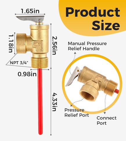 3/4 "NPT RV صمام تخفيف درجة الحرارة والضغط لسخان المياه، 150 رطل لكل بوصة مربعة 210 درجة فهرنهايت صمام تخفيف ضغط درجة الحرارة مع استبدال مسبار ممتد لخزانات سخانات المياه المنزلية RV في الضواحي in Kuwait