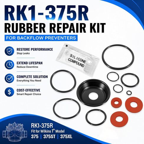 استبدال لـ Wilkins RK1-375R 1" موديل 375 375ST 375XL مجموعة إصلاح مطاطية لمنع التدفق الخلفي، حلقات دائرية بديلة، أجزاء صمام الفحص والتخفيف، تتضمن مادة تشحيم in Kuwait