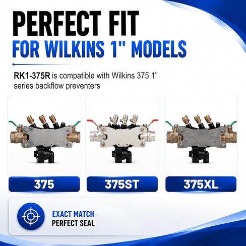 استبدال لـ Wilkins RK1-375R 1" موديل 375 375ST 375XL مجموعة إصلاح مطاطية لمنع التدفق الخلفي، حلقات دائرية بديلة، أجزاء صمام الفحص والتخفيف، تتضمن مادة تشحيم in Kuwait