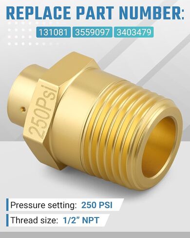 صمام أمان منبثق مناسب لاستبدال 550/750 131081 3559097 3403479، صمام تخفيف ضغط الضاغط، 250 رطل لكل بوصة مربعة، 1/2 بوصة NPT in Kuwait