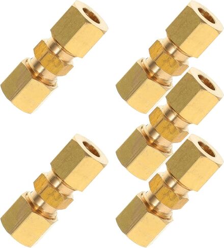 NUOBESTY 5pcs Brass Compression Tube Fittings 1/4" Od X 1/4" Od Heavy Duty Hose Union Connectors for Industrial Pneumatic and Plumbing Applications in Kuwait