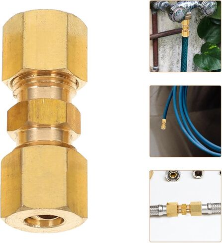NUOBESTY 5pcs Brass Compression Tube Fittings 1/4" Od X 1/4" Od Heavy Duty Hose Union Connectors for Industrial Pneumatic and Plumbing Applications in Kuwait