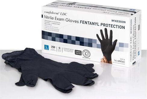McKesson Confiderm LDC Low-Derma Nitrile Exam Gloves with Fentanyl Protection- Powder-Free, Latex-Free, Textured, Chemo Tested, Non-Sterile - Blue, Size Large, 250 Count, 10 Boxes, 2500 Total in Kuwait