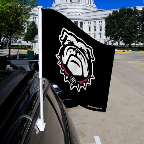Rico Industries NCAA Georgia Bulldogs Black Double Sided Car Flag - 16" x 19" - Strong Pole That Hooks onto Car/Truck/Automobile in Kuwait