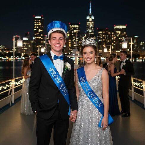 Blue Satin King Crown and Queen Tiara Royalty Set in Saudi Arabia