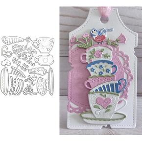 Spring Cup Frame Metal Die Cuts,Bird Flower Heart Cup Wedding Cutting Dies Cut Stencils for DIY Scrapbooking Photo Decorative Embossing Paper Dies for Scrapbooking Card Making