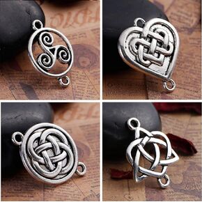 JGFinds Celtic Knot Connector Charms, Silver Tone Findings, 80 Pack (20 of Each Style) - Endless Irish Knot, Tibetan, Rune Charm, Wiccan, or Celtic Jewelry