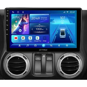 GTRUI 10.1 Inch QLED 4+64GB Android Car Stereo for Jeep Wrangler Unlimited 2007-2018 Wireless Apple CarPlay Auto 5G WiFi Bluetooth GPS Touch Screen Upgrade Radio Replacement