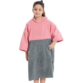 Color Blocking Surf Poncho for Kids, Oversize Changing Towel Changing Robe with Hood for Surfing Swimming Water Sports (Blue+grey)