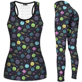 Unique Print Women's Yoga Set, Casual Workout Activewear for Women 2 Pieces, Tank Top Legging Set for Girls