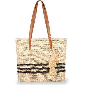 YXILEE Straw Bag for Women - Summer Beach Bag Foldable Woven Tote Bags