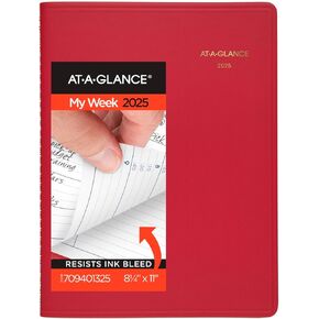 AT-A-GLANCE 2025 Appointment Book Planner, Weekly, 8-1/4" x 11", Large, Quarter-Hourly, Red (709401325)