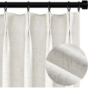 Topfinel Pinch Pleat Full Blackout Curtains & Drapes 84 Inch Length 2 Panels Set, Flax Linen Room Darkening Soundproof Curtains with Hooks Rings for Bedroom Living Room Track System, Beige Ivory Cream