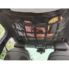 Car Ceiling Cargo Net Pocket Strengthen Load-Bearing Adjustable Double-Layer Mesh Roof Cargo Net Organizer with Zipper 35.4"x25.6" Car Ceiling Net for Car Truck SUV,Car Camping Essentials
