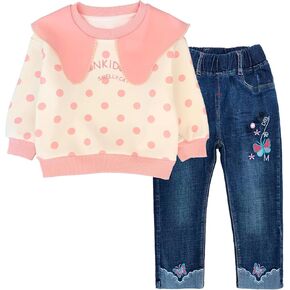 Peacolate 2-7T Spring Fall Little Girls 2pcs Clothing Set T Shirt and Jeans