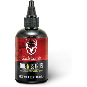 Hunters Specialties Buck Bomb Natural Doe 'N Estrus Liquid Scent w/Wicks Deer Buck Lure Hunting Primetime Scent Attractant for Hunting, 4 Oz (118 ml.)
