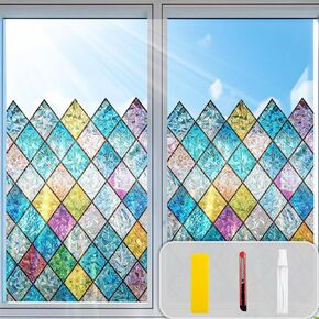 Rainbow Privacy Window Film Stained Glass Window Film That is Adhesive-Free, Residue-Free, Reusable, and Easy to Install with Tools. (Rainbow, 11.8 X 78.7 in)