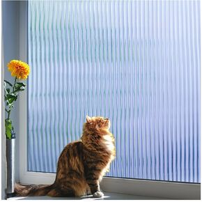 Coavas Reeded Glass Window Privacy Film 3D Decorative Fluted Window Clings Peel and Stick Bathroom Door Window Coverings UV Sun Blocking Window Stickers Frosted Home Decals,17.5x78.7 in, Transparent
