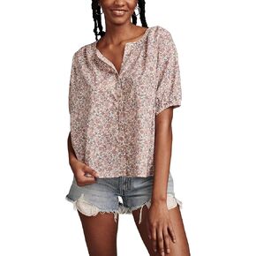 Lucky Brand Women's Printed Smocked Shoulder Blouse