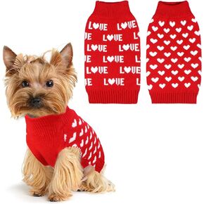 2 Pack Valentine’s Day Dog Sweater, Dog Valentines Day Clothes Dog Valentines Outfit Knitted Dog Sweaters for Small Medium Large Dogs Pets (Red Heart & Black Love, S)