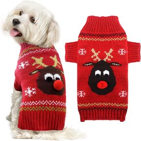 Ugly Christmas Dog Sweater Reindeer Xmas Dog Outfits Pet Dog Holiday Costumes Red Puppy Cat Winter Knitwear Clothes Turtleneck Warm Jumper Clothes for Small Medium Large Dogs(Red,M) in Kuwait
