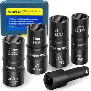 THINKPRO 5 Piece Lug Nut Remover,1/2" Drive Double Side Bolt Extractor Set,Easy Out Wheel Lock Removal Kit for Removing Rusted and Stripped Screws,Bolts and Other Fasteners