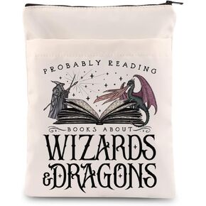 Fantasy Reader Gift Fantasy Books Lover Gift Probably Reading Books About Wizards & Dragons Book Sleeve Book Protector with Zipper (Wizards & Dragons)