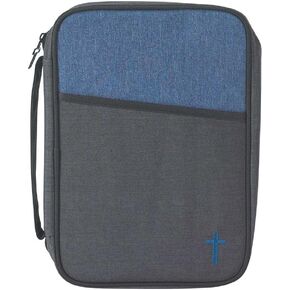 Gray and Blue Reinforced Polyester Bible Cover Case with Handle, Thinline