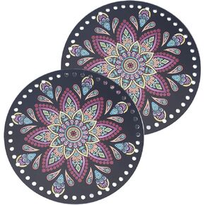 arricraft 2 Pcs Acrylic Bag Weaving Board, Flat Round Bag Bottom Mandala Flower Pattern Bag Cushion Base Bag Bottom Pad for DIY Knitting Crochet Bag Valentines Day Handbag Purse Summer Bag, 7 Inch