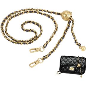 WADORN Adjustable Purse Chain Strap, 38-45 Inch Thin Leather Crossbody Strap Replacement Braided PU Leather Shoulder Chain Strap Clutch Handbag Strap Women Evening Bag Bucket Bag Accessories(Black)