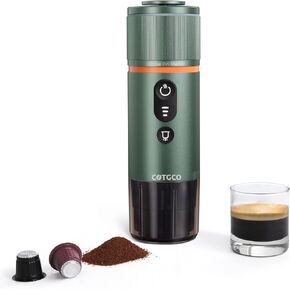 Portable Espresso Coffee Machine: 12V Electric Travel Expresso Maker - Self Heating 8 Cups Battery Powered Compatible for Nespresso Capsule - for Camping Travel RV Hiking (Forest Green)