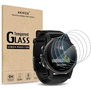 AKWOX (Pack of 4) Tempered Glass Screen Protector for Garmin Fenix 5S [0.3mm 2.5D High Definition 9H] Premium Clear Screen Protective Film for Garmin Fenix 5S