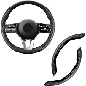 UREHEPO Car Carbon Fiber Steering Wheel Cover, Non-Slip and Breathable Microfiber Leather, Steering Wheel Wrap Cover Accessories Universal, Black
