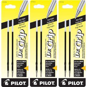 Pilot Better/EasyTouch/Dr Grip Retractable Ballpoint Pen Refills, 0.7mm, Fine Point, Black Ink, Pack of 3