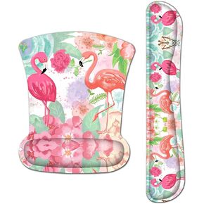 Ergonomic Keyboard Wrist Rest Pad and Mouse Pad Wrist Support Set with Non-Slip Backing Memory Form-Filled, Easy-Typing and Pain Relief for Gaming Office Computer Laptop (Pink Two Flamingos)