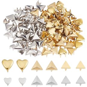 WADORN 120pcs Nailheads Spots Studs, 3 Claw Metal Punk Rivets Triangle Pyramid Studs Heart Shape Decorative Leather Rivet DIY Prongs Rivets for Leather Craft Jacket Belt Bag Shoes, 2 Colors