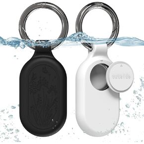2 Pack for Samsung Galaxy SmartTag2 Case, Flower Engraved Silicone Case for Galaxy Smart Tag 2 with Waterproof Cover, Protective Cover with Key Ring for Keys Wallet Luggage Pets (Black*2)